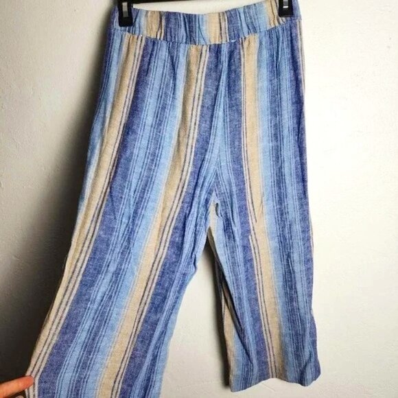dash Pants - NWOT Dash Blue Stripes Linen Blend Wide Leg Pants W/Pockets Size Medium